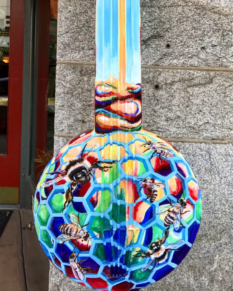 Various banjos, guitars and fiddles can be found throughout the downtown area, each one uniquely hand painted by a different artist.